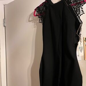 Black Dress with Lace Shoulders